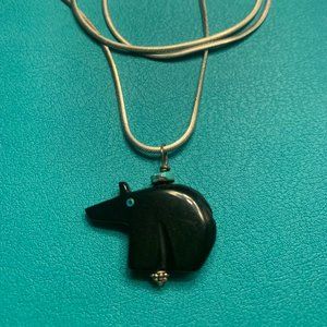 Vintage Zuni Black Jet Bear Pendant
